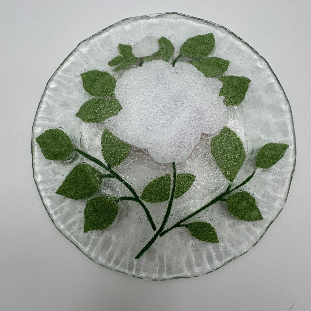 Sydenstricker Fused Glass Pink Rose Plates Set of 2 Signed Syd Cape Cod 8.25in - Picture 4 of 8